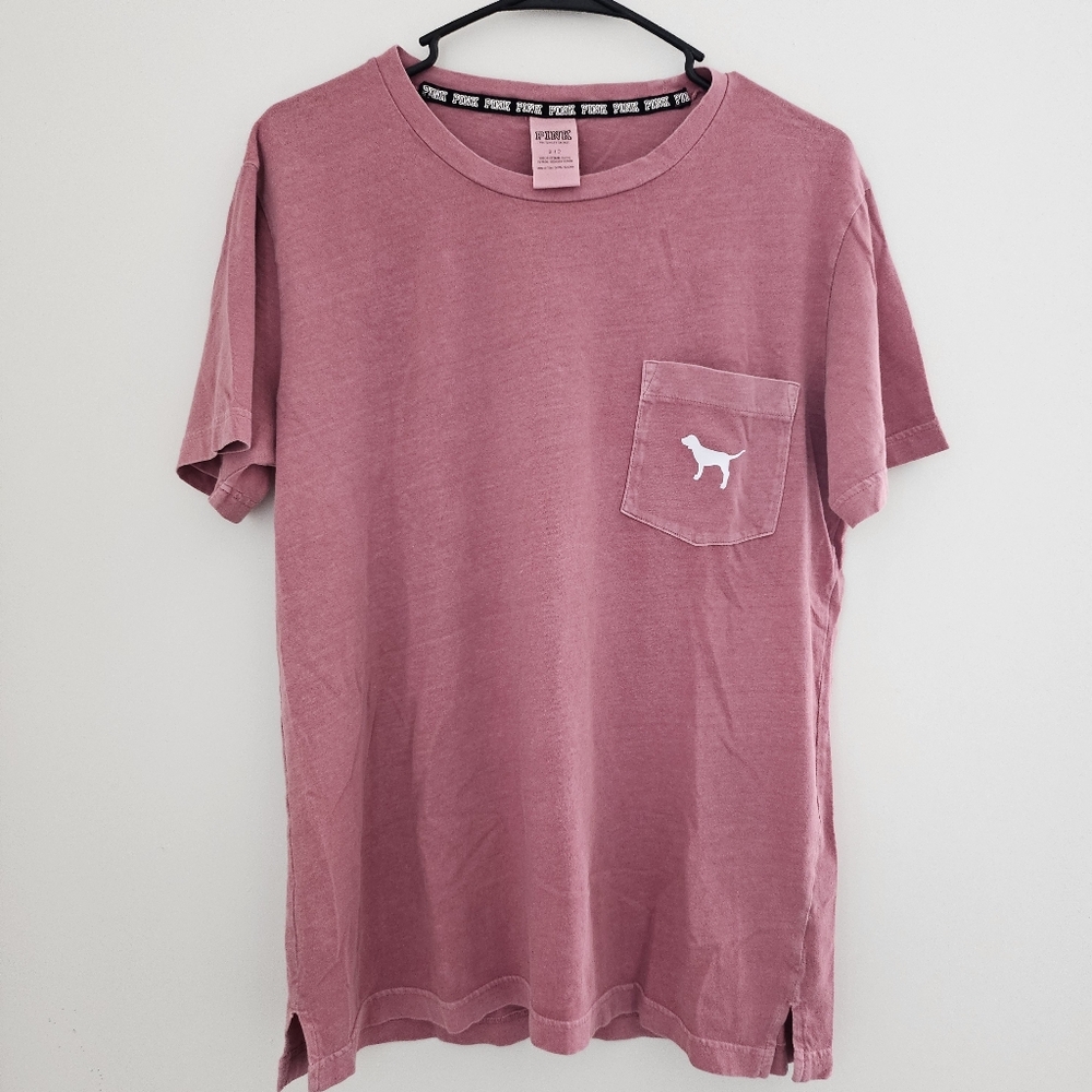 PINK Victoria's Secret Dusty Rose Pocket Tee with Dog Logo Size S